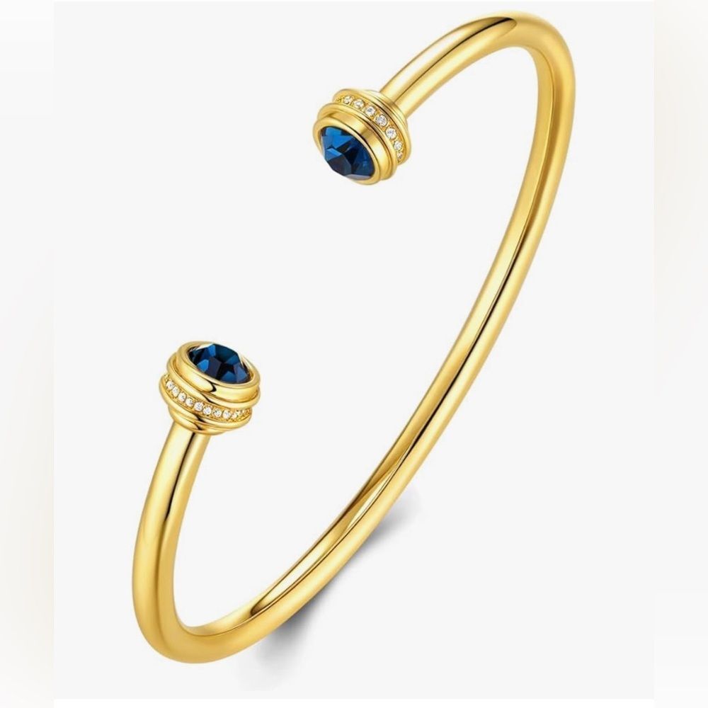 NEW 18K gold plated lightweight Elegant Gold and Blue Open Cuff Bracelet